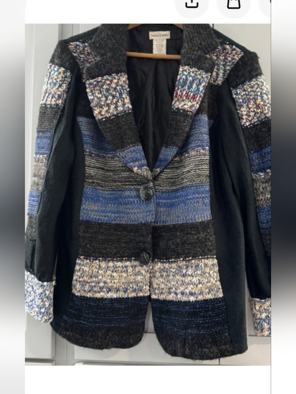 Monroe & Main Etro Black & Blue Knit-Panel Blazer Jacket SZ. S
